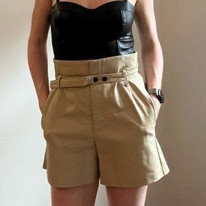 Zara medium tan leather-look shorts with belt